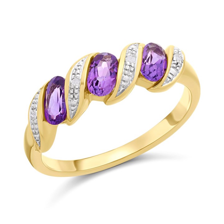 9ct Gold Amethyst And Diamond Ring - D8315