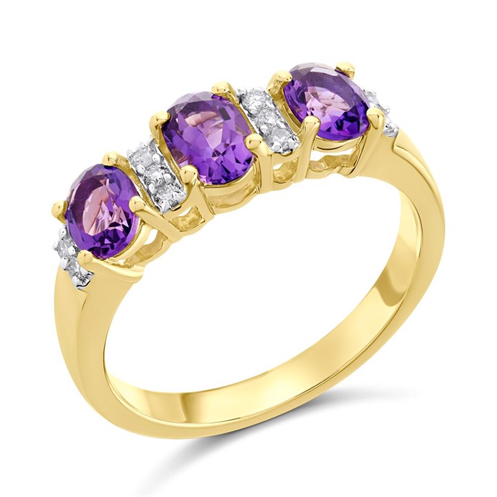 9ct Gold Amethyst And Diamond Ring - 10pts - D8316