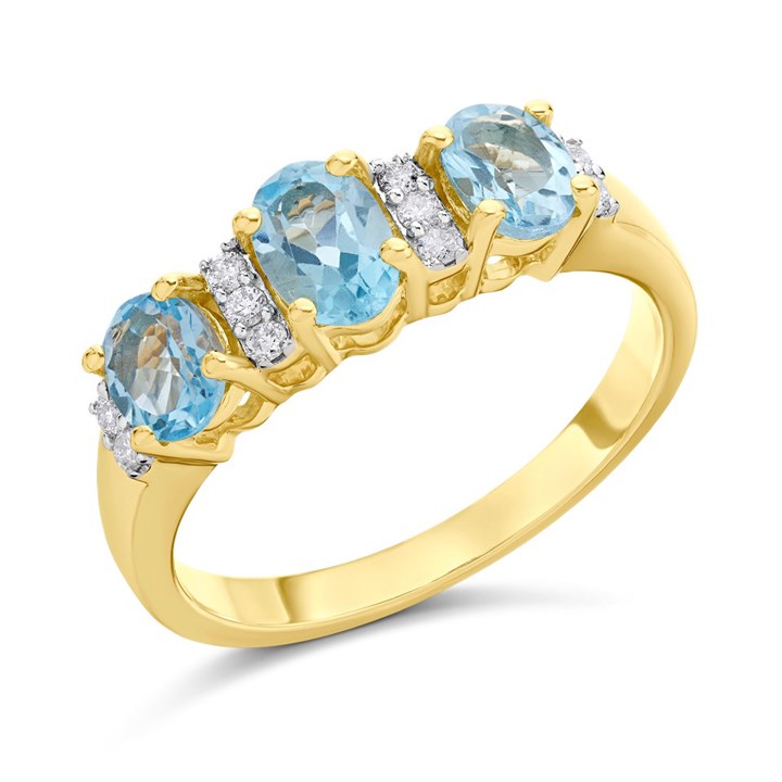 9ct Gold Blue Topaz And Diamond Ring - 10pts - D8318