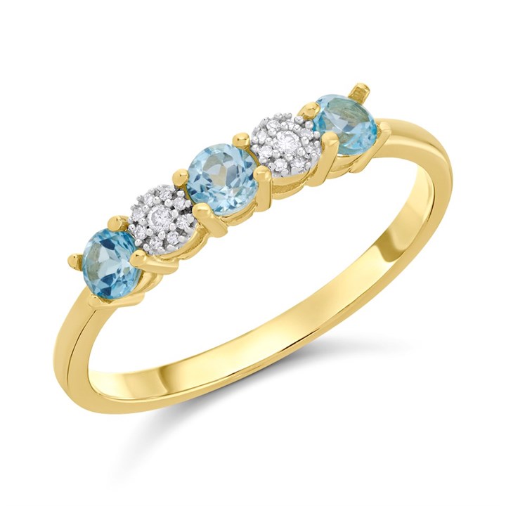 9ct Gold Blue Topaz And Diamond Ring - D8322