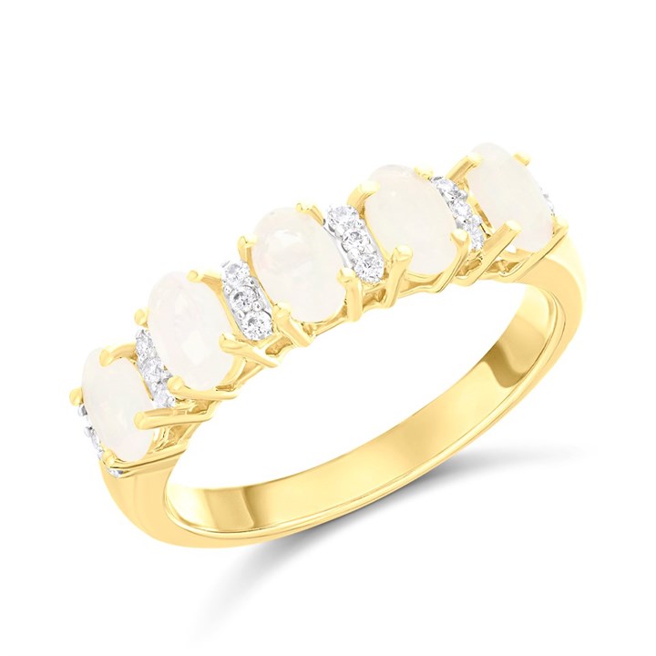 9ct Gold Oval Opal And Diamond Half Hoop Ring - D8323