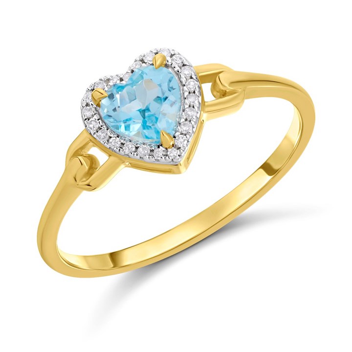 9ct Blue Topaz And Diamond Heart Cluster Ring - D8327