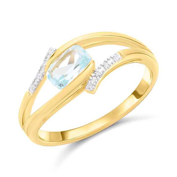 9ct Gold Blue Topaz And Diamond Twist Ring - 2pts - D8333