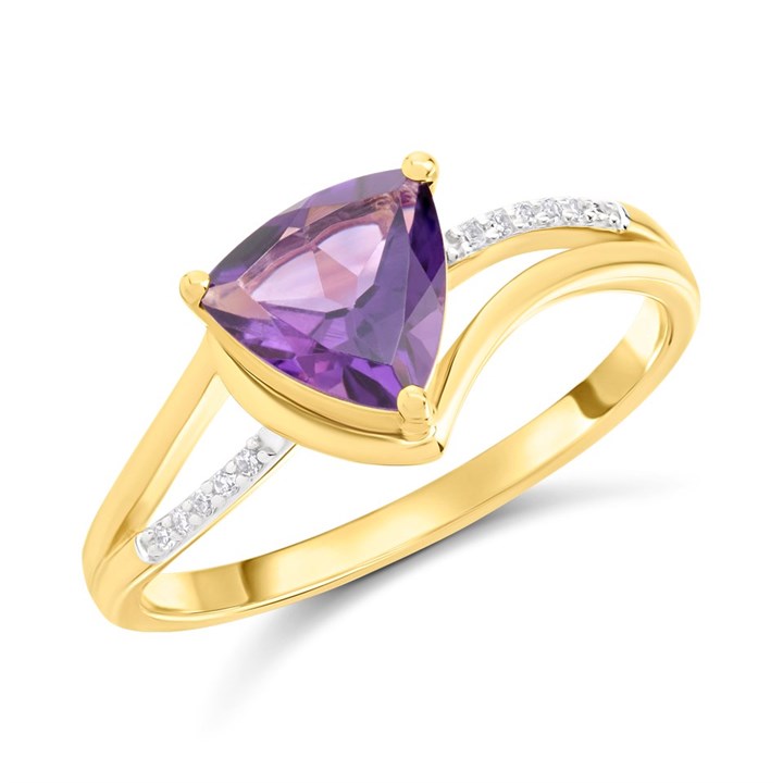 9ct Trillion Amethyst And Diamond Ring - D84101