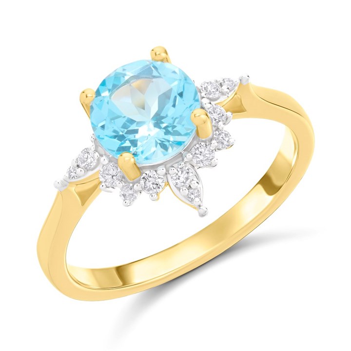 9ct Blue Topaz And Diamond Cluster Ring - D84104