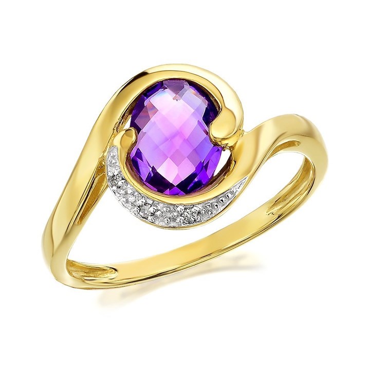 9ct Gold Amethyst And Diamond Ring - D8412