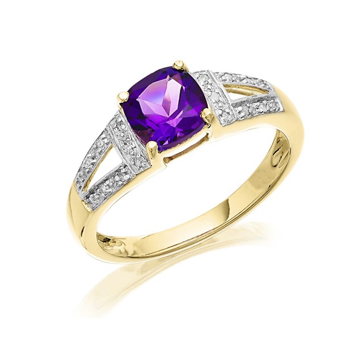 9ct Gold Amethyst And Diamond Ring - D84272