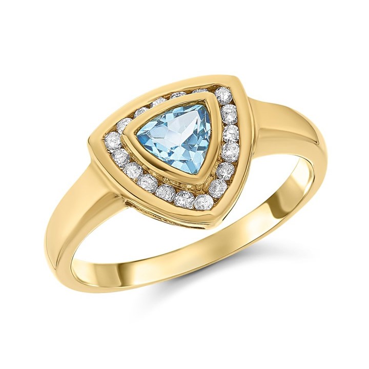 9ct Gold Trillion Blue Topaz And Diamond Ring - 18pts - D8455