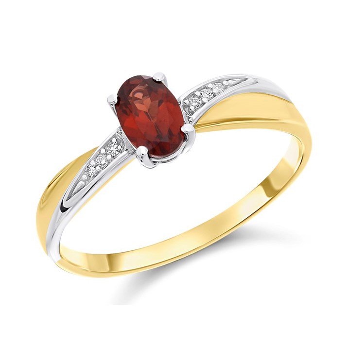 9ct Gold Two Colour Garnet And Diamond Ring - D8457