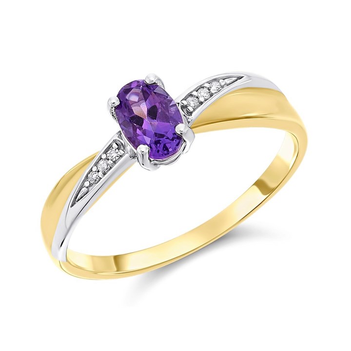 9ct Gold Two Colour Amethyst And Diamond Ring - D8458