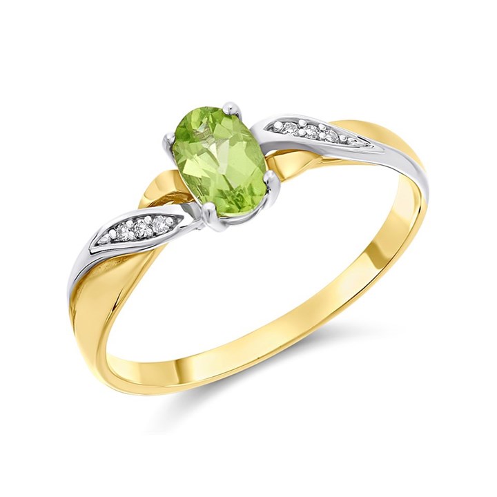 9ct Gold Two Colour Peridot And Diamond Ring - D8459