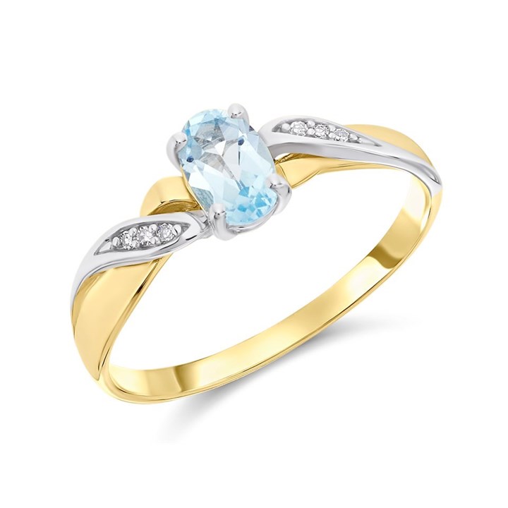 9ct Gold Two Colour Blue Topaz And Diamond Ring - D8460
