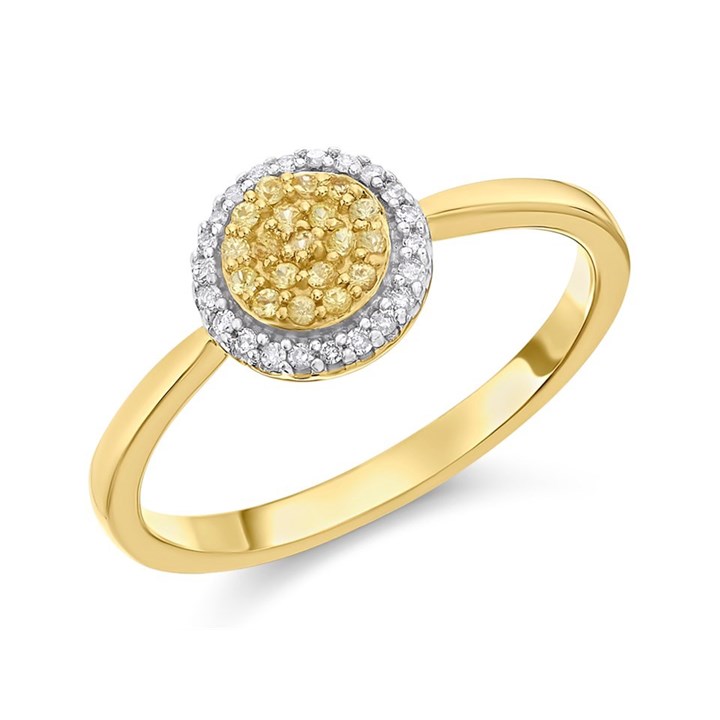 9ct Gold Yellow Sapphire And Diamond Cluster Ring - 8pts - D8461