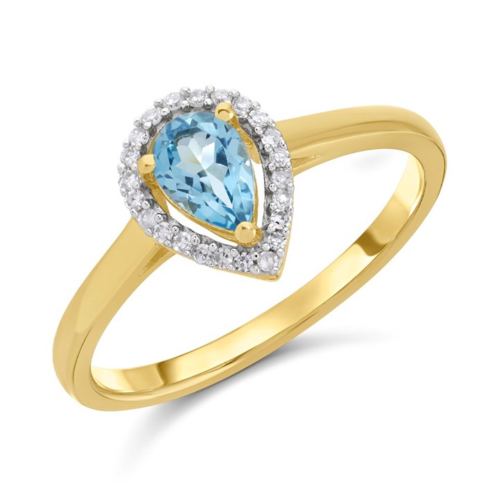 9ct Gold Blue Topaz And Diamond Cluster Ring - 7pts - D8473