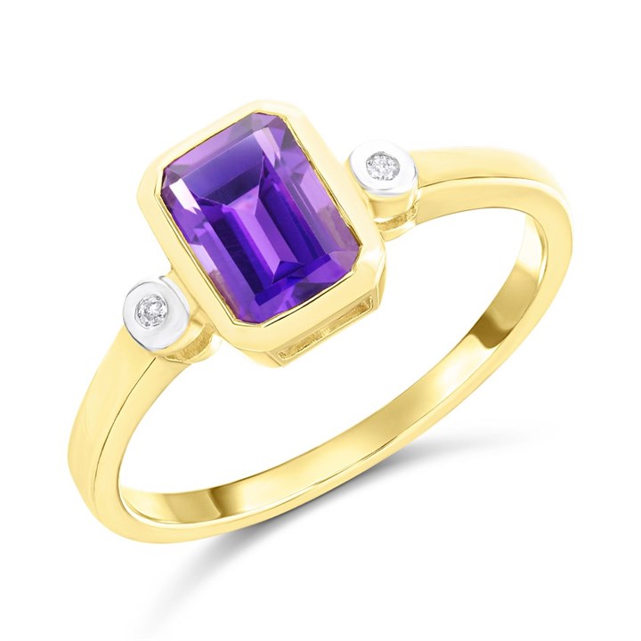 9ct Gold Rubover-Set Amethyst And Diamond Ring - D8480