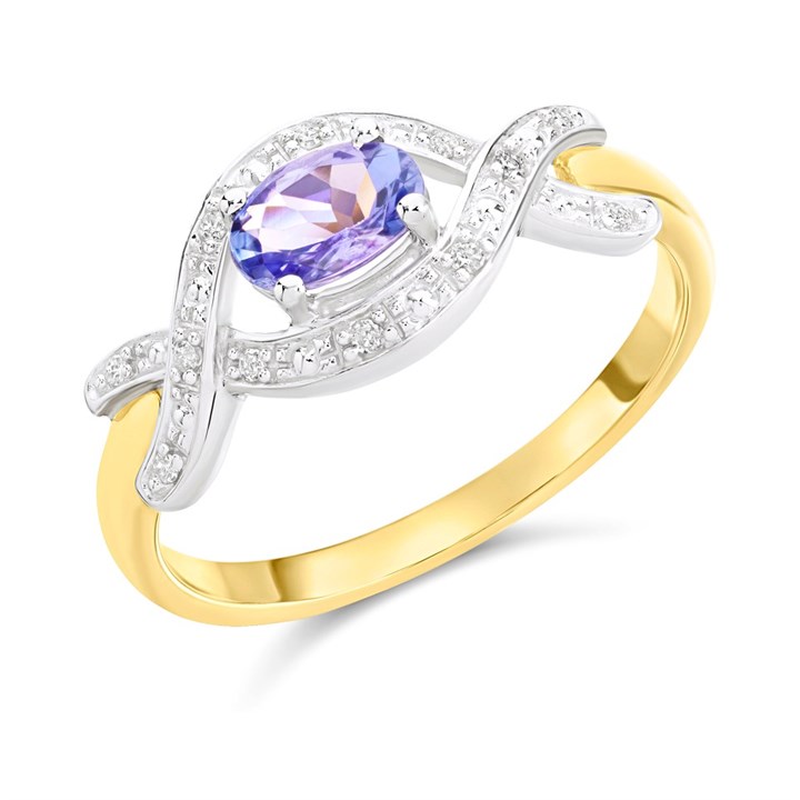 9ct Gold Transverse Oval Tanzanite And Diamond Ring - D8482