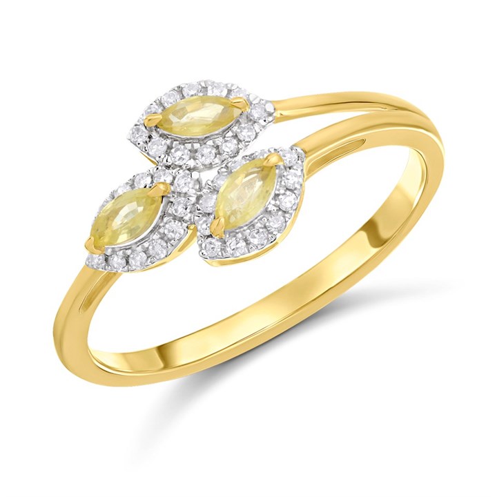 9ct Marquise Yellow Sapphire And Diamond Ring - D8483