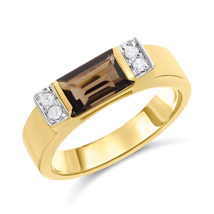 9ct Transverse Smoky Quartz And Diamond Ring - D8484