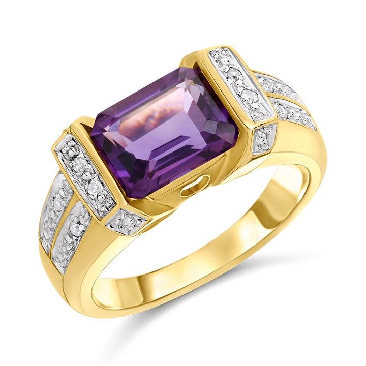 9ct Transverse Amethyst And Diamond Ring - D8485