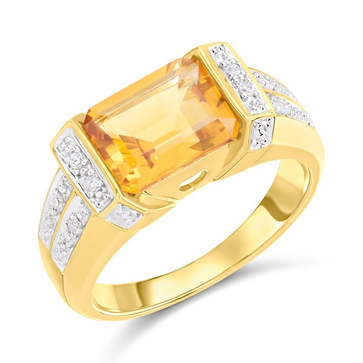 9ct Transverse Citrine And Diamond Ring - D8486