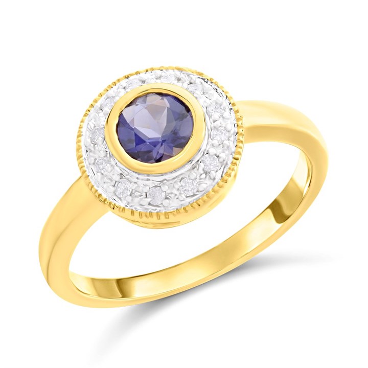 9ct Iolite And Diamond Cluster Ring - D8491