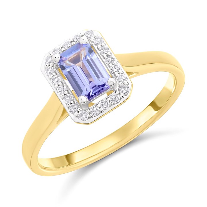 9ct Rectangular Tanzanite And Diamond Ring - D8496