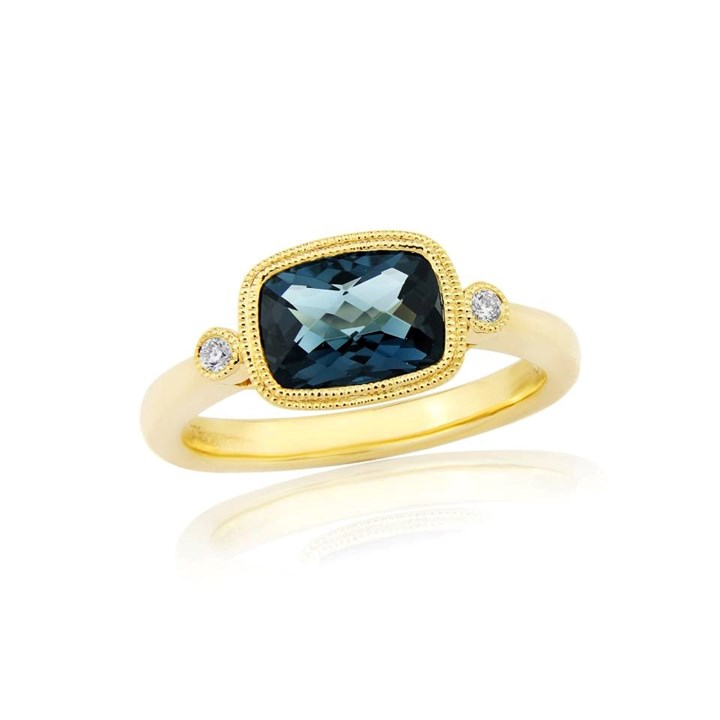 9ct Gold London Blue Topaz And Diamond Ring - 4pts - D87003