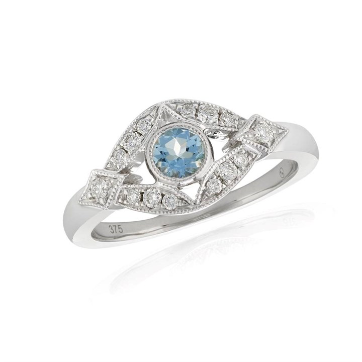 9ct White Gold Aquamarine And Diamond Ring - 16pts - D87005