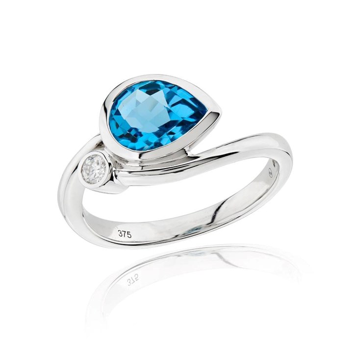9ct White Gold Swiss Blue Topaz And Diamond Ring - 9pts - D87006