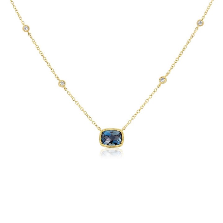 9ct Gold London Blue Topaz And Diamond Necklace - D87010