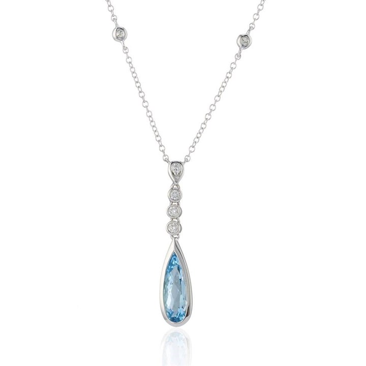 9ct White Gold Blue Topaz And Diamond Necklace - D87011