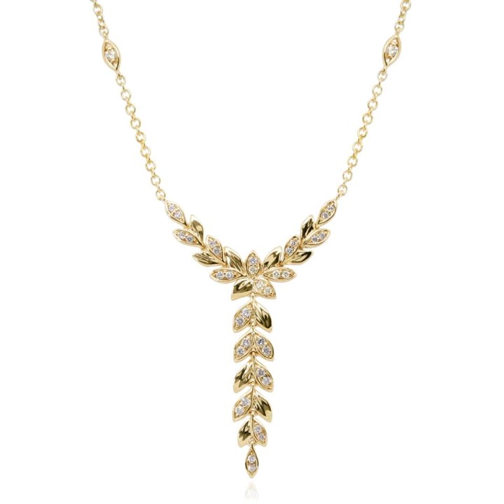9ct Gold Diamond Leaf Lariat Necklace - 19pts - D87016