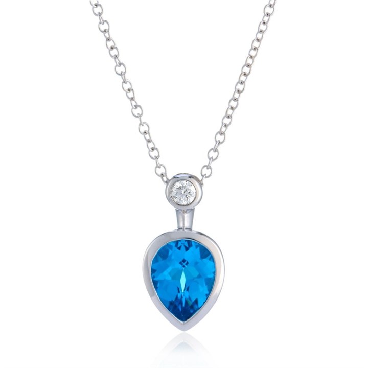 9ct White Gold Swiss Blue Topaz And Diamond Necklace - 9pts - D87017