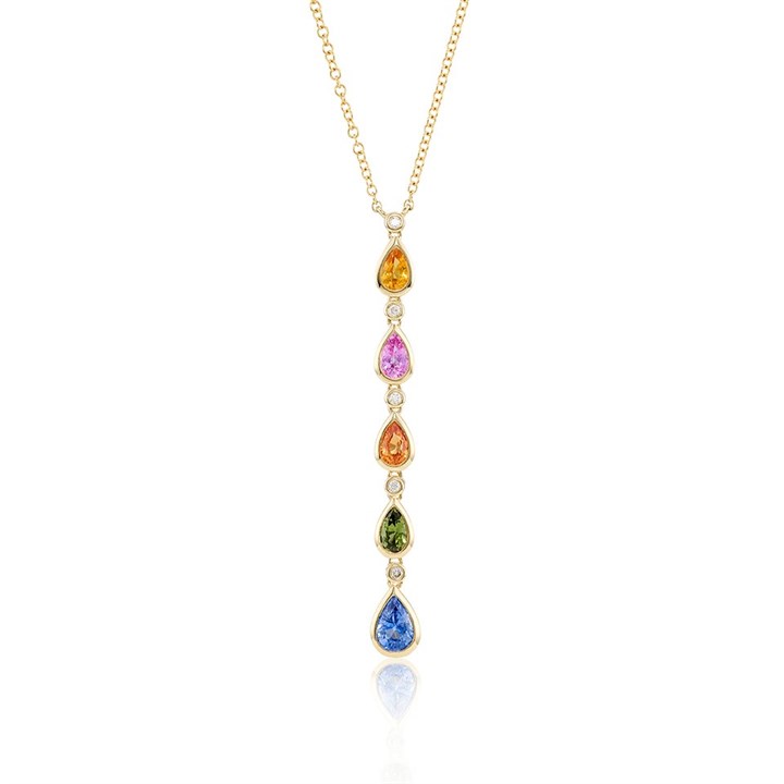 9ct Gold Pear Sapphire And Diamond Necklace - D87018