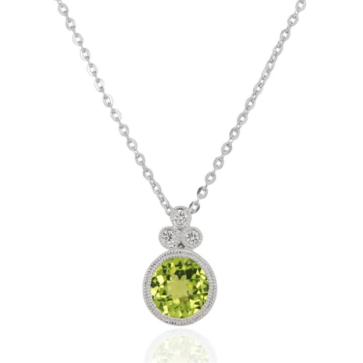 9ct White Gold Peridot And Diamond Necklace - D87024