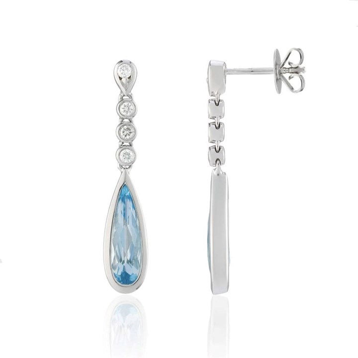 9ct White Gold Blue Topaz And Diamond Drop Earrings - 13pts per pair - D87027