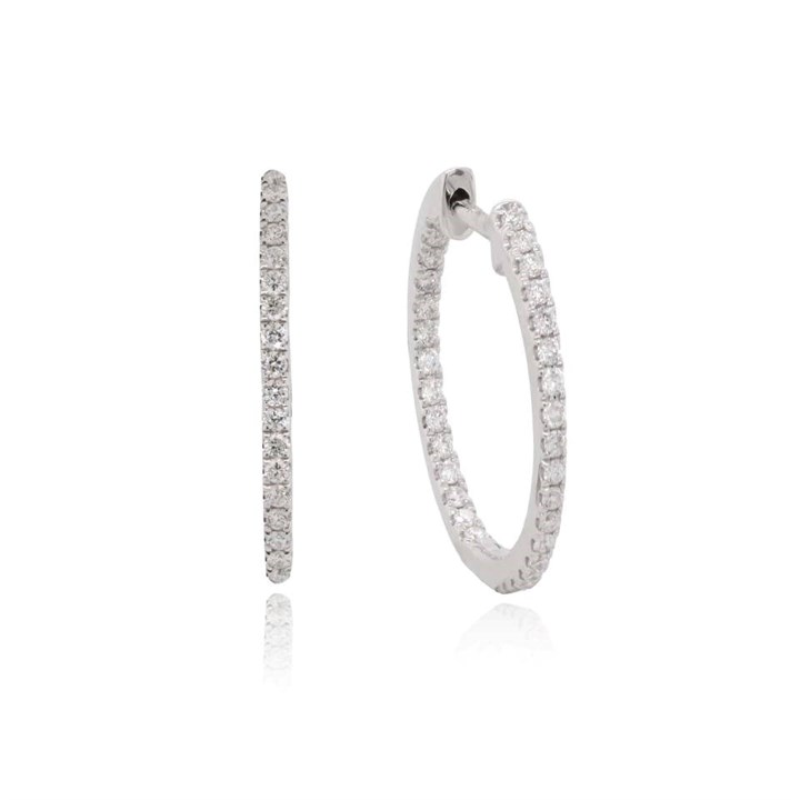 9ct White Gold Diamond Hoop Earrings - 80pts per pair - D87038