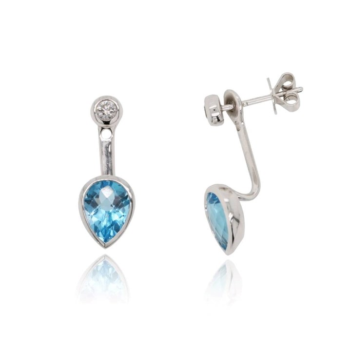 9ct White Gold Pear Swiss Blue Topaz And Diamond Earrings - 15pts per pair - D87039