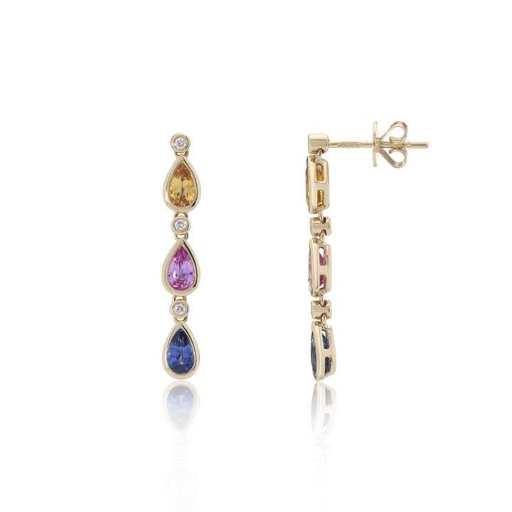 9ct Gold Sapphire And Diamond Drop Earrings - 7pts per pair - D87040