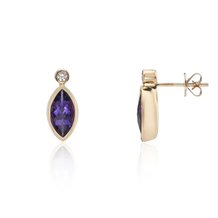 9ct Gold Amethyst And Diamond Stud Earrings - 9pts per pair - D87041