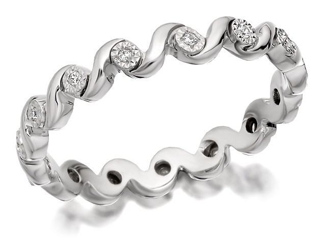 9ct White Gold Diamond Wave Full Eternity Ring - 10pts - D89099