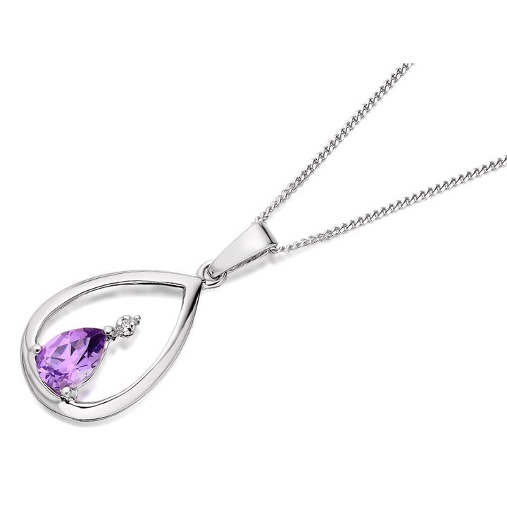 My Diamonds Silver Amethyst And Diamond Teardrop Necklace - D9007