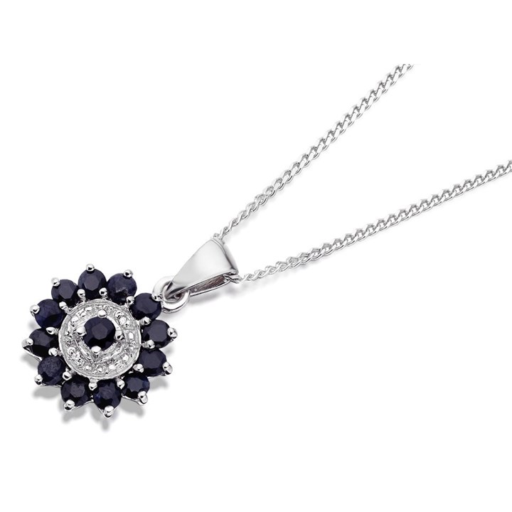 My Diamonds Silver Sapphire And Diamond Pinwheel Necklace - D9008