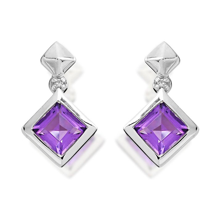 My Diamonds Silver Amethyst And Diamond Drop Earrings - D90143