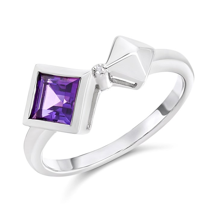 My Diamonds Silver Amethyst And Diamond Ring - D90145