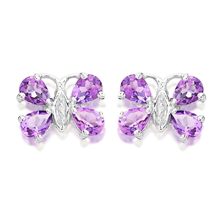 My Diamonds Silver Amethyst And Diamond Butterfly Stud Earrings - D90151