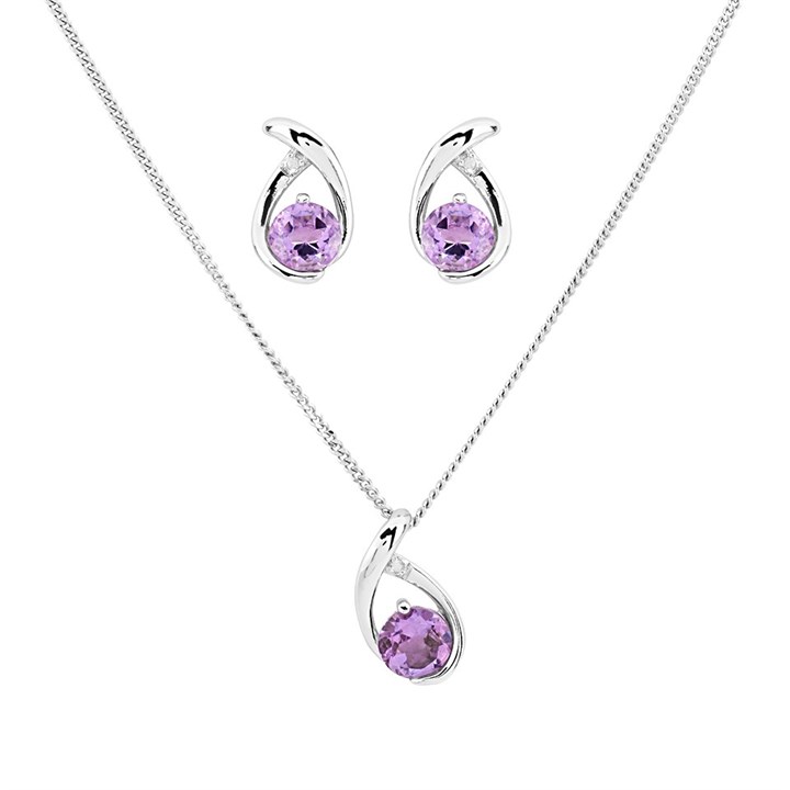 My Diamonds Silver Amethyst And Diamond Gift Set - D90155