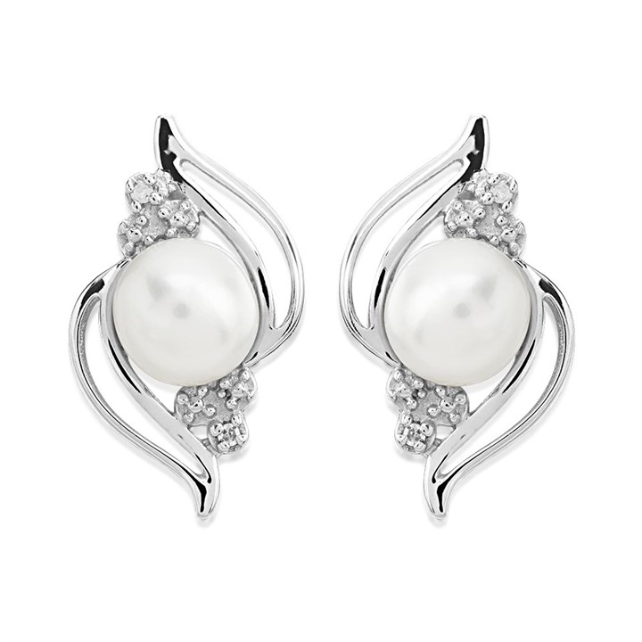 My Diamonds Silver Freshwater Pearl And Diamond Stud Earrings - D90157