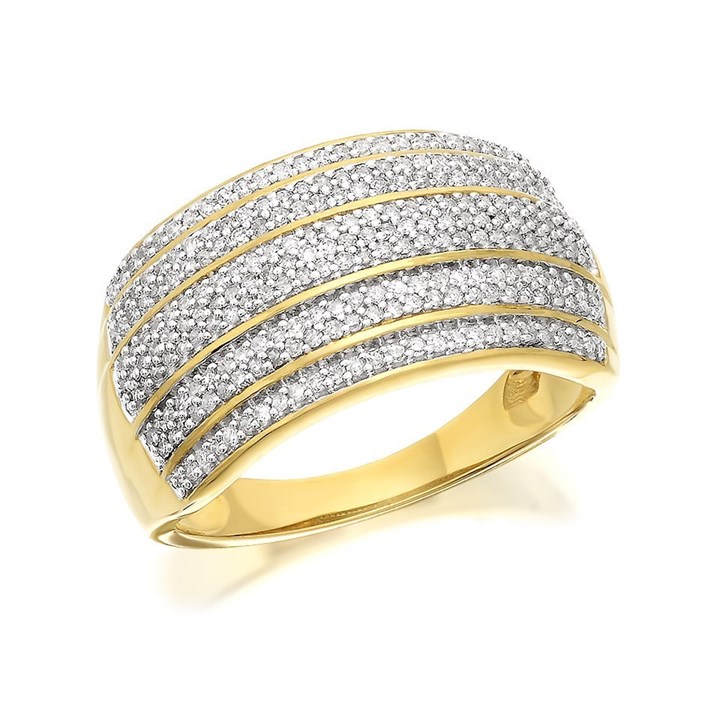 9ct Gold Five Row Diamond Band Ring - 1/2ct - D9209