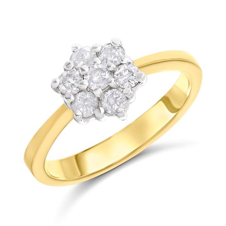9ct Seven Stone Diamond Cluster Ring, 1/2ct - D92106
